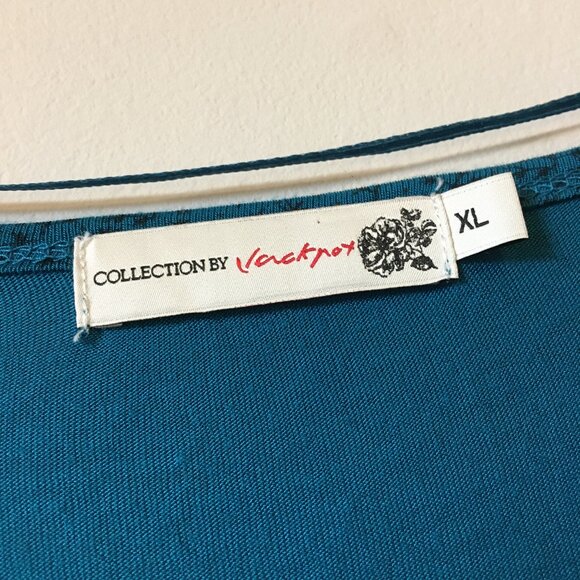 Peacock Blue Ditsy Floral Print Cowl Collar Bamboo Shirt - Picture 10 of 16